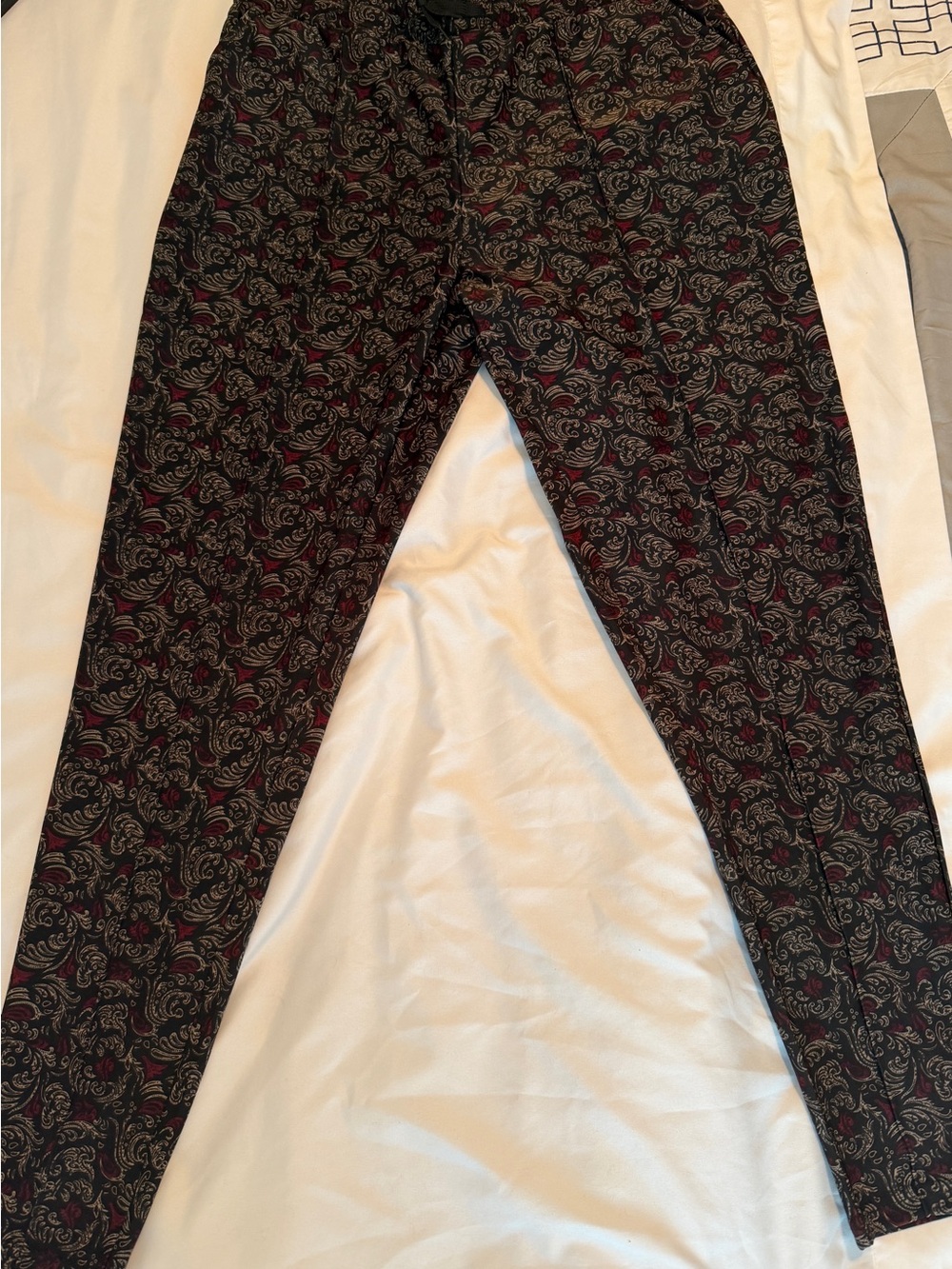 Coco + Carmen Black Paisley Print Pants with Maroon Accents